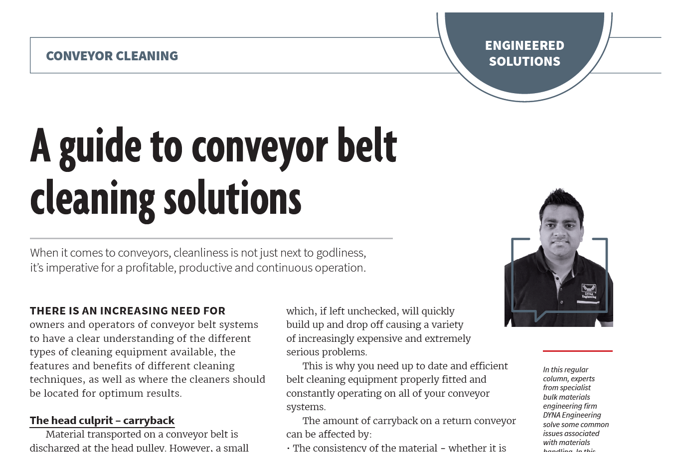 Australian Bulk Handling Review A guide to conveyor belt cleaning solutions DYNA Engineering January February 2019